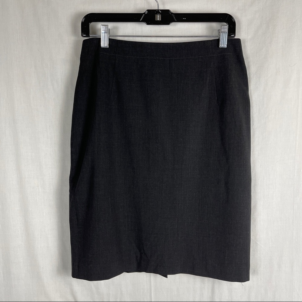 Escada Elements Charcoal Grey Wool Straight Skirt w/Kick Pleat
